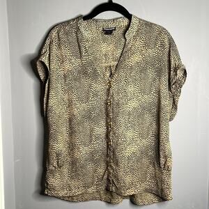 Cotton Express Brown Black Leopard Short Sleeve Blouse Large